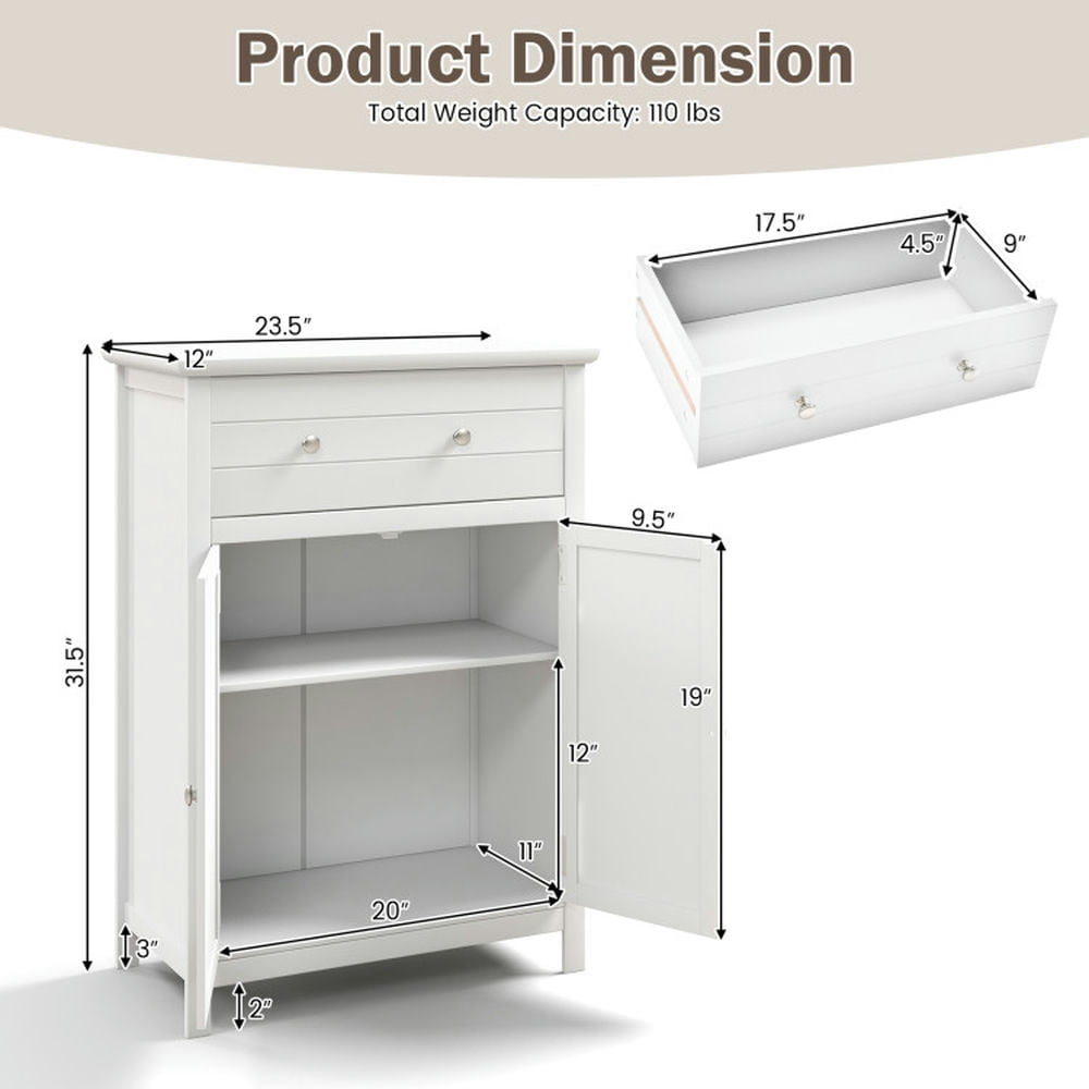 Finihen Bathroom Storage Cabinet, Bathroom Floor Cabinet, Free Standing Bathroom Storage Cabinet with Large Drawer, for Bathroom, Living Room, Bedroom, Kitchen, White Finihen Bathroom Storage Cabinet, Bathroom Floor Cabinet, Free Standing Bathroom Storage Cabinet with Large Drawer, for Bathroom, Living Room, Bedroom, Kitchen, White