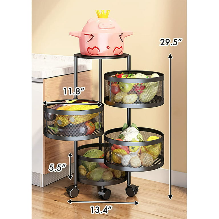 xinyourui Rotating Kitchen Storage Rack，Bathroom Shelf，Kitchen Organization  and Storage，Bathroom Storage Organizer，Fruit Basket，Rolling Carts with