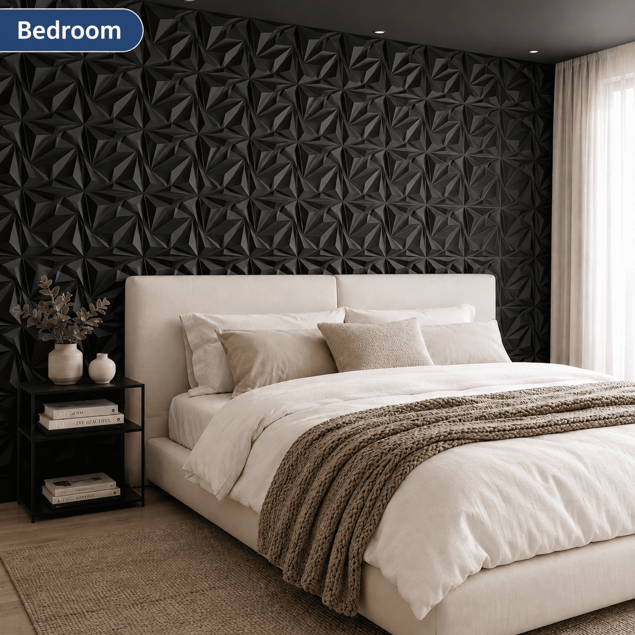 Yeslife 33-Pack Black PVC 3D Wall Panel Set, 11.8"x11.8" Diamond Pattern Accent Wall Covering for Interior Home Décor - Living Room, Bedroom, Office, TV Background