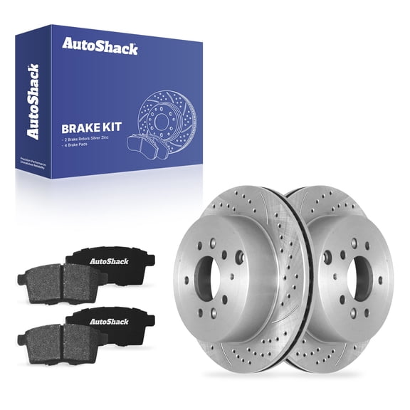 AutoShack Rear Vented Drilled & Slotted Silver Zinc Coated Brake Rotors   Ceramic Pads 6-PC Brake Kit Replacement for 2007-2012 Mazda CX-7 SilverShield Pro 11.88" (301.8 mm)