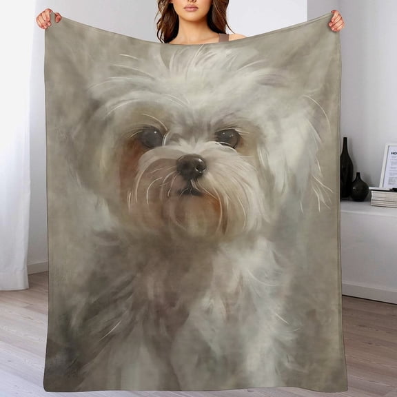 Maltese Dog Throw Blanket Gifts, Soft Cozy Fleece Blanket with Realistic Puppy Print, Lightweight Warm Blanket for Couch Bed Sofa, Perfect for Dog Lovers and Pet Decor, 40" x 50"