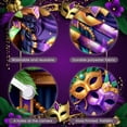 thumbnail image 4 of Purple Gold Green Mardi Gras Banner Feather Decorated Carnival Display Beaded Trim Ornate Mask Festive Backdrop for Mardi Gras Celebration Carnival Party Masquerade Event, 4 of 4