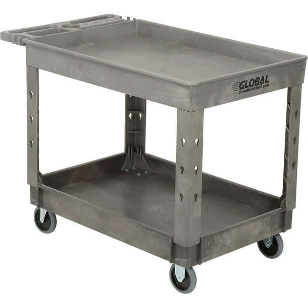 Plastic 2 Tray Shelf Service & Utility Cart, 44” x 251/2”, 5" Rubber