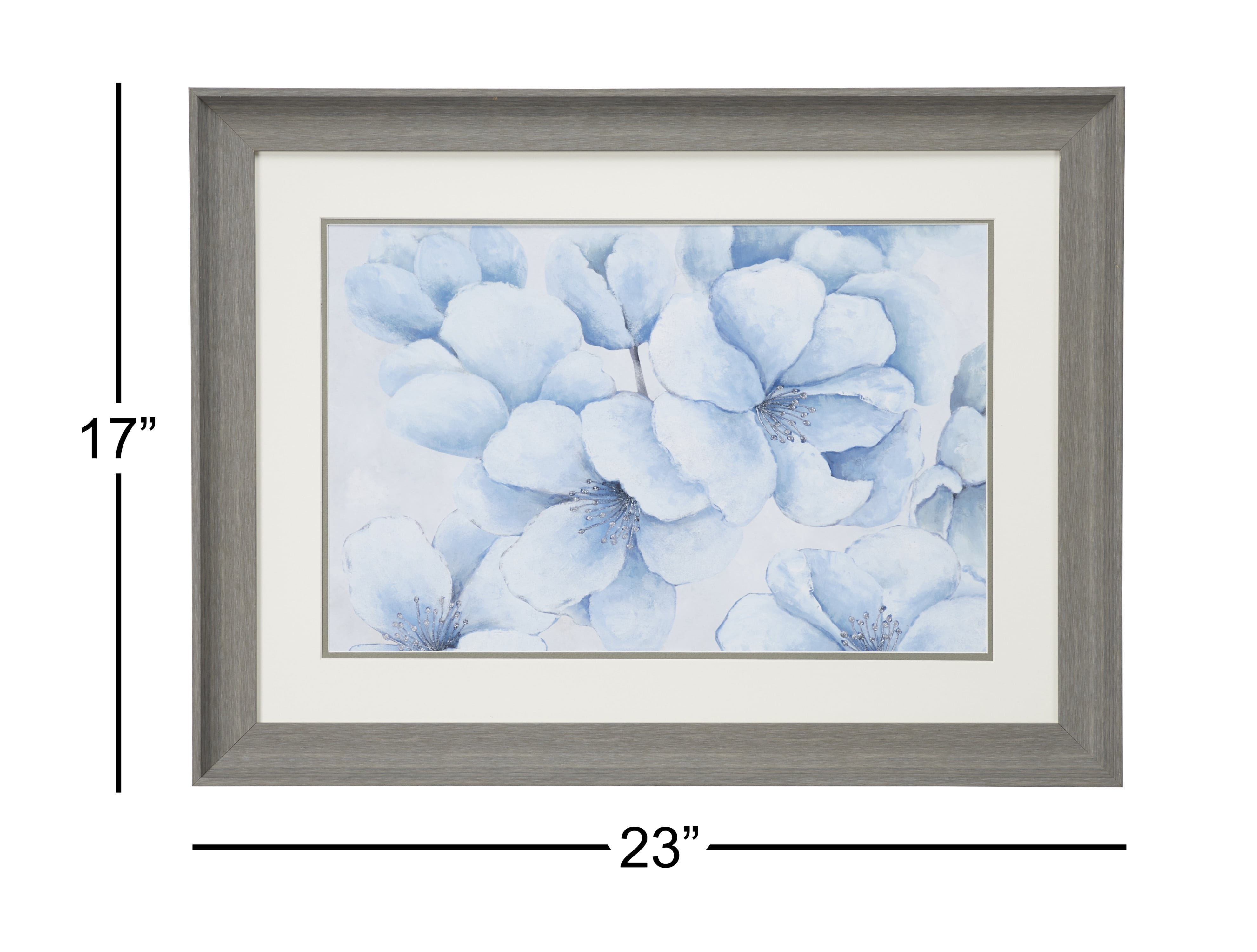 Decmode 23.5” x 17.5” Blue Flowers Print in Rectangular Gray Frame