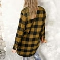 thumbnail image 4 of Womens Flannel Plaid Shirt Shackets Mid Length Pocketed Button Up Casual Lightweight Fall Spring Jacket Blouses (S, Yellow), 4 of 7