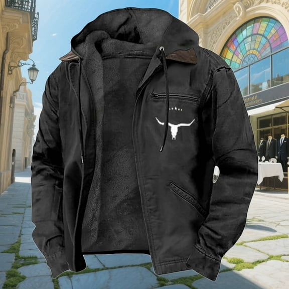 Royisotas Mens Hooded Jackets Lightweight Outwear Solid Color Zipper Cargo Fashion Long Sleeve Coats for Men