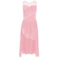 thumbnail image 3 of TiaoBug Kids Girls Sleeveless Ballet Lyrical Dance Dress High Low Asymmetric Tulle Figure Ice Skating Dress Pink 14, 3 of 7