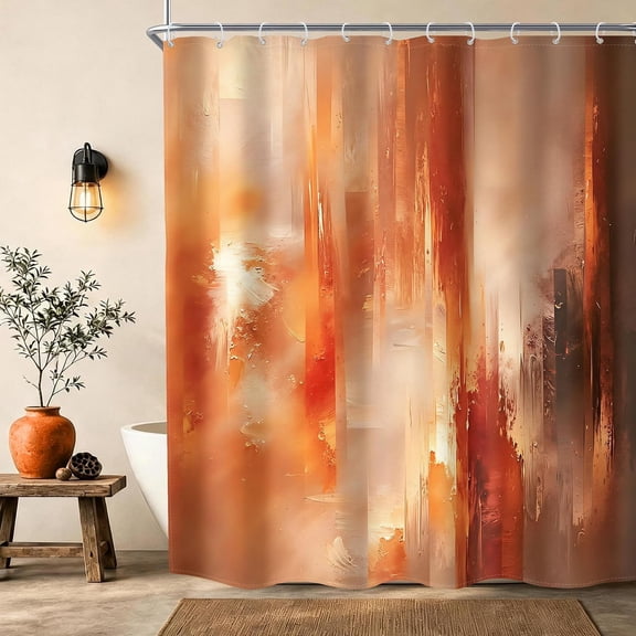 Abstract Rust Orange Shower Curtain Modern Fabric Bathroom Decor with Hooks 71x71 inches