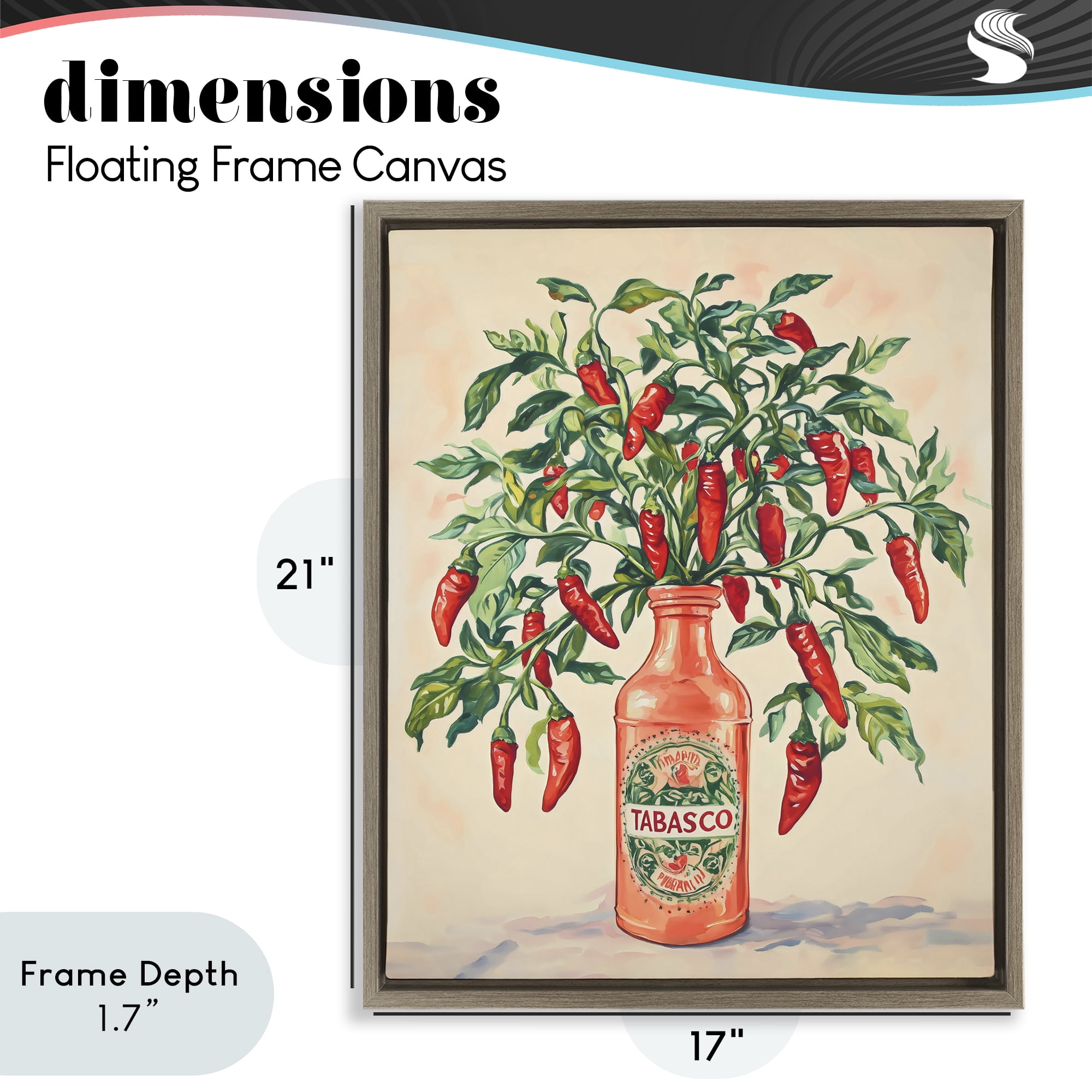 Stupell Industries Chili Peppers in Hot Sauce Vase Brown Framed Floater Canvas Wall Art, design by The Prints Vibe
