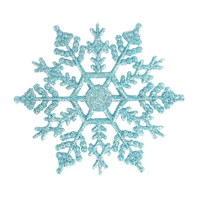 Pack Of 24/12/6 Pieces Snowflakes For Christmas Tree Decoration Blue Snowflakes With Bright Powder Winter New Year Hanging Decor