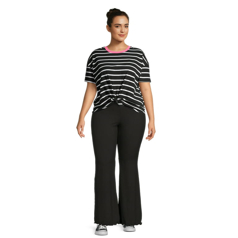 No Boundaries Juniors Plus Size Ribbed Flare Pants with Lettuce Edge, 2-Pack