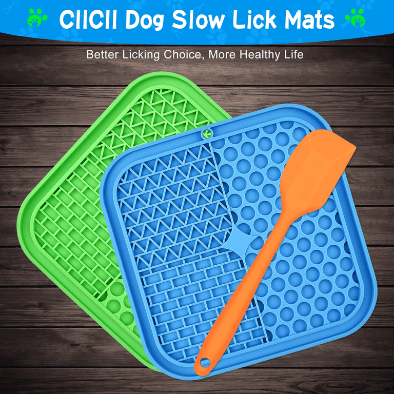 CIICII Lick Mat for Dogs, Dog Slow Feeder Licking Mat with Suction Cups  (Green Dog Lick Mat + Blue Lick Mat for Cats + Orange Spatula) for Dog  Treats