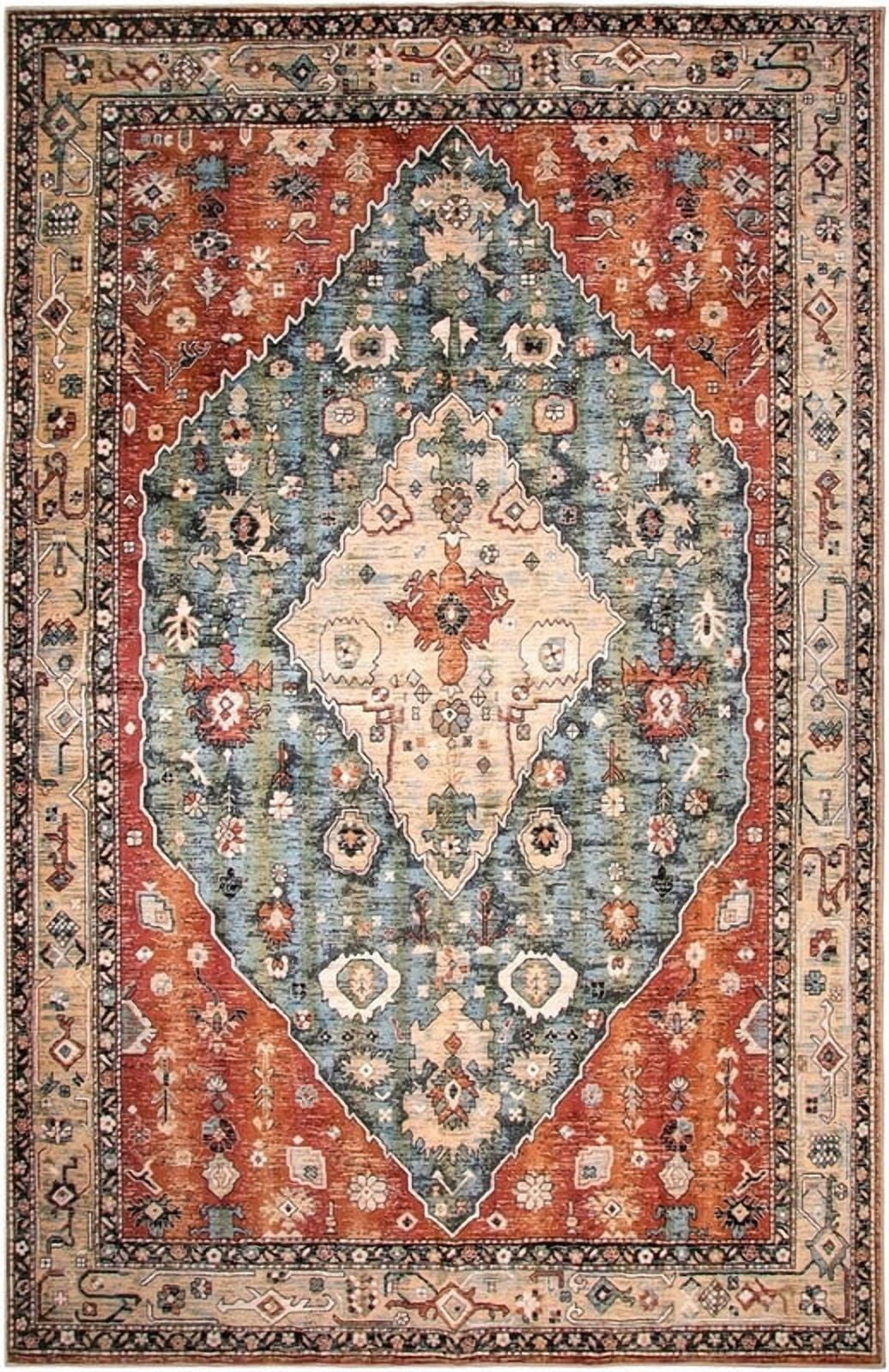 Wonnitar 6'x9' Area Rug for Living Room Boho Tribal Soft Washable Rugs Large Dining Room Mat Indoor Printed Non-Slip Classroom Office Carpet for Apartment Porch Dorm,Rust