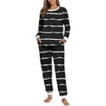 thumbnail image 4 of Fall Pajamas Sevevn Soft Cotton Pajamas for Women Set Striped Long Sleeve Lounge Sets 2 Piece Pajama Tops and Jogger Pants with Pockets, 4 of 7