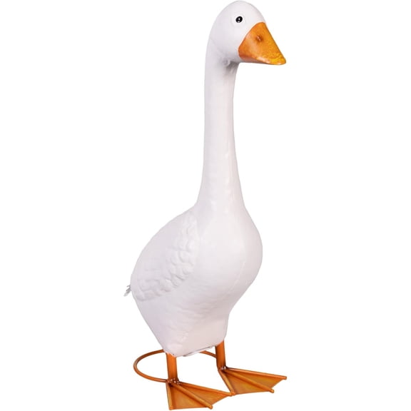 HOARBOEG Giddy The Porch White Goose Statue 12in, Outdoor Decorative Goose Figurine for Garden Patio Yard, Metal Lawn Goose Ornament, Indoor Outdoor Decor