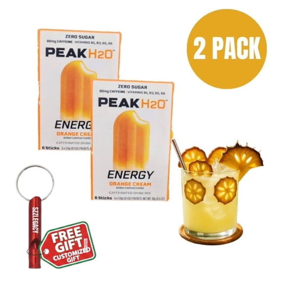 Peak H2O Orange Cream Energy Drink Mix – 2 Boxes (12 Servings), Zero Sugar, Low Calorie, Caffeinated Sports Beverage Packets BONUS Frutta Secca di Verão
