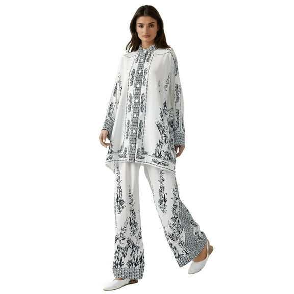 Printed Shrt & High Waist Wide Leg Two-Piece Set