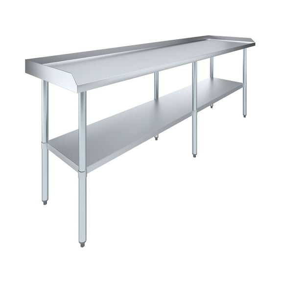 AmGood 96" Long x 24" Deep Commercial Work Table with Backsplash and Sidesplashes | Stainless Steel Prep Table for Kitchen, Restaurant, Garage, Laundry | NSF
