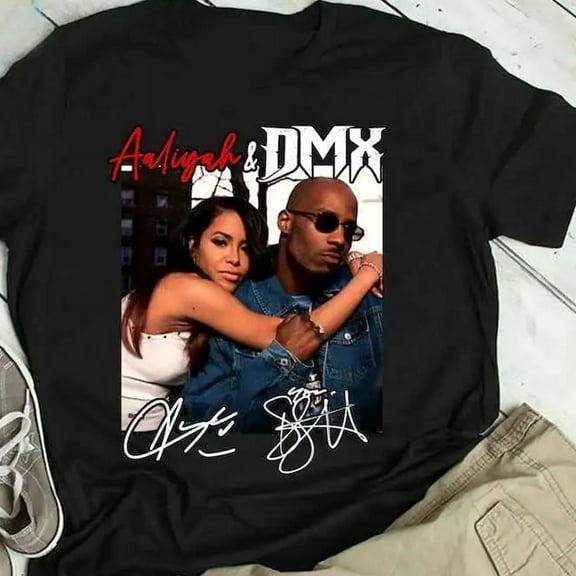 VTG Aaliyah DMX rapper signature T-shirt Black Cotton Unisex All Sizes TA4906