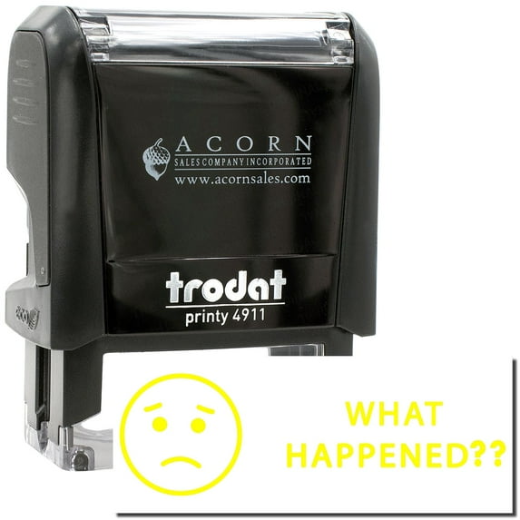 Self-Inking What Happened Stamp, Trodat Printy 4911, Press and Print Stamping, Impression Size 5/8" x 1-1/2", Up to 10,000 Impressions - Yellow Ink