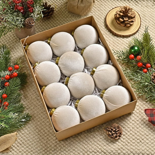 Adornos navideños, adornos navideños, regalos navideños, 12 bolas navideñas de terciopelo flocadas, adornos navideños de plástico, adornos colgantes decorativos navideños, decoración para árbol de Nav