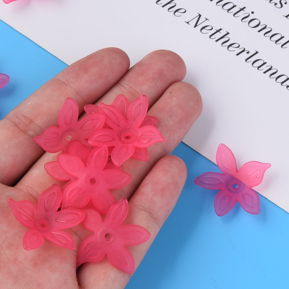 Transparent Acrylic Beads Frosted Flower Cerise 26x27x6mm Hole: 1.8mm 980pcs/500g