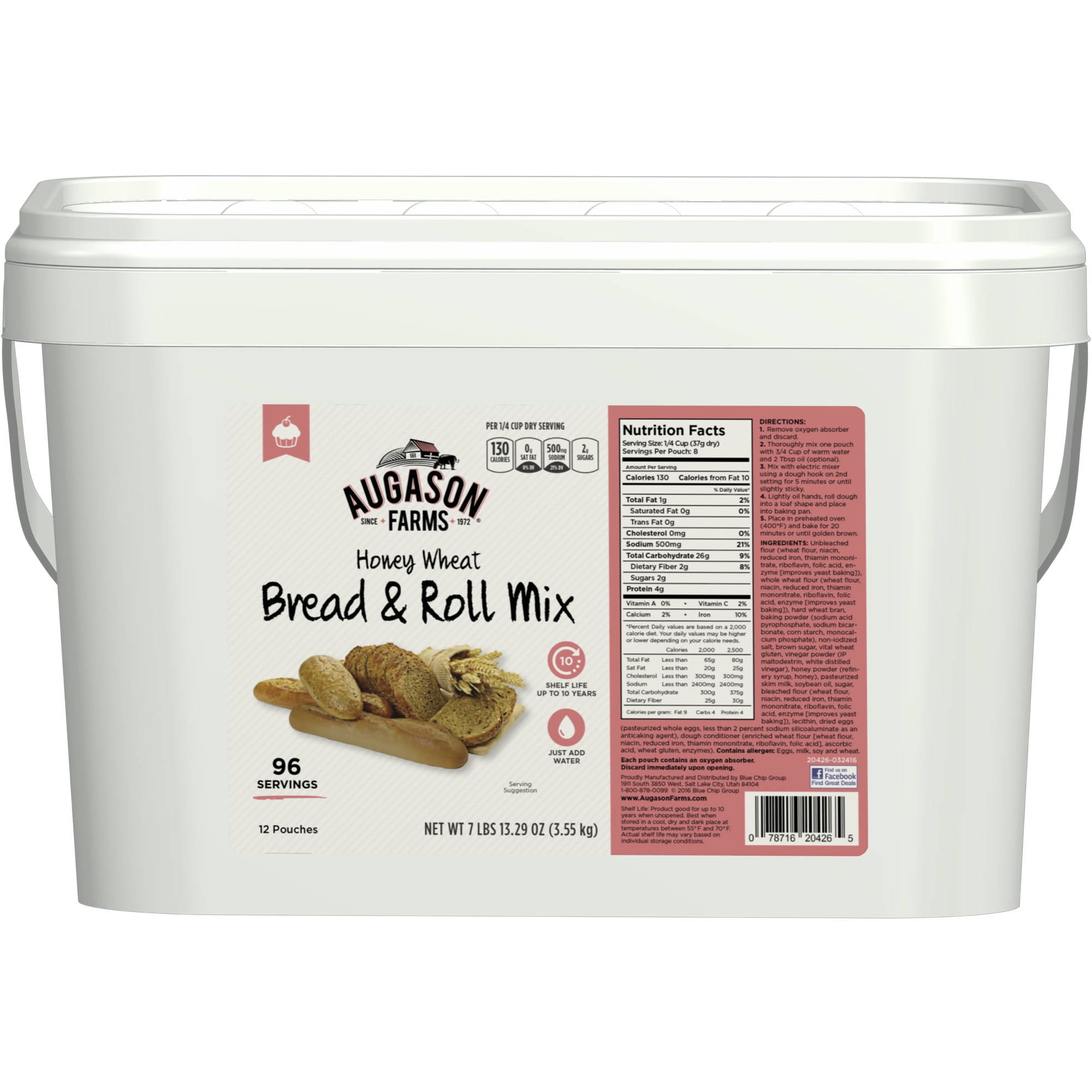 Augason Farms Honey Wheat Bread & Roll Mix 12-Pouch Pail by