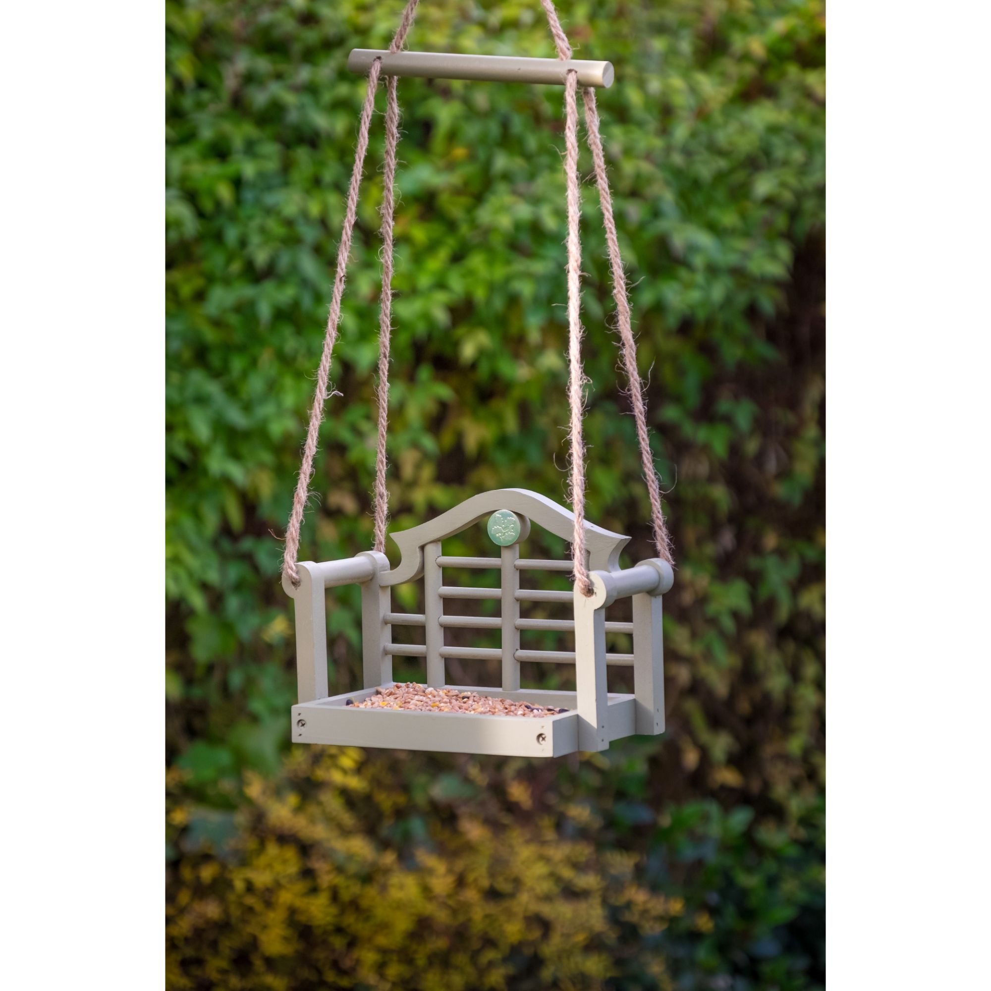 9.5" Cloud Gray and Brown Pet Bird Lovers Collection Lutyens Swing Seat Bird Feeder
