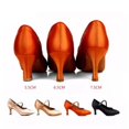 thumbnail image 5 of Zapatos de baile estándar para mujer, zapatos de baile de salón de tacón alto y bajo de satén color tostado, suela exterior blanda, zapatos de baile modernos, 5 of 5