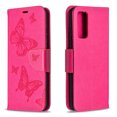 thumbnail image 3 of Allytech Galaxy S20 FE Case 5G, PU Leather Folio Flip Pretty Butterfly Embossed Hand Wrist Strap Foldling Kickstand Shockproof Cards Holder Wallet Case for Samsung Galalxy S20 FE 5G, Red, 3 of 5