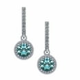 thumbnail image 3 of NANA Silver Dangle Halo Earrings with Pure Brilliance CZ - Simulated Aquamarine - March Birthstone, 3 of 7