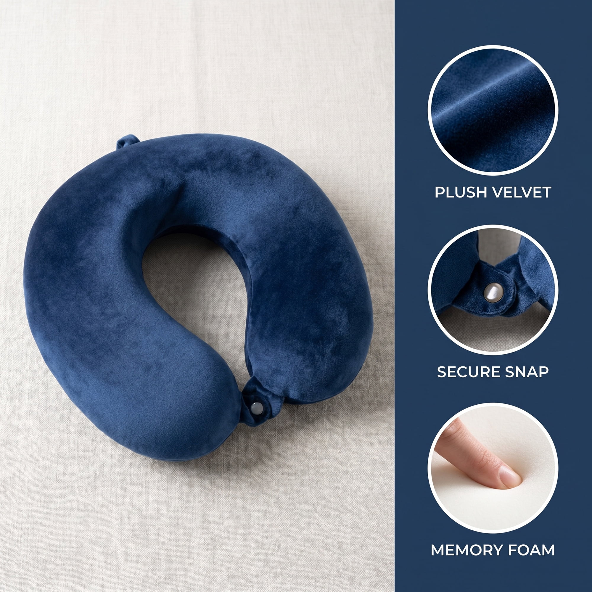 Unique Bargains Memory Foam Travel U Shape Neck Pillow Snap Closure Navy Blue 12"x12"x4"