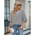 thumbnail image 5 of IWEMEK Women Tops Short Sleeve Crew Neck Shirts Comfort Color Block Casual Trendy Tee Summer Striped Tshirt Size L, 5 of 7