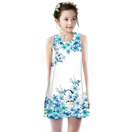 

TMOYZQ Toddler Girls Summer Sleeveless Tank Sundress Kids Baby Loose A-line Printing Round Neck Tunic Princess Party Midi Swing Dresses Gifts for Your Kids