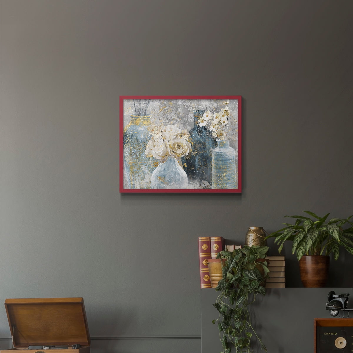 Vessels and Blooms Blues by Nan - Restickable Framed Giclée Print
