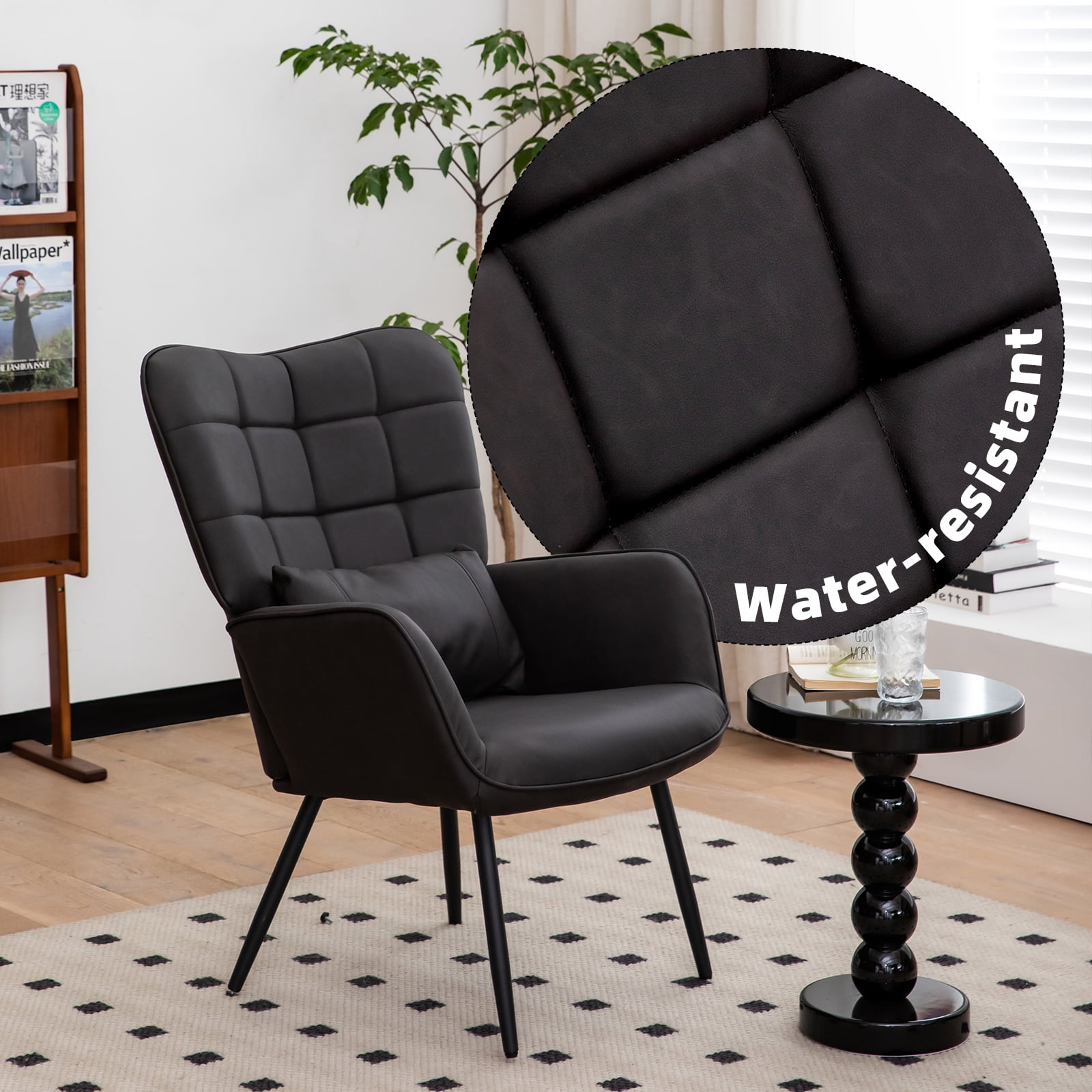 Leather Armchair, Modern Accent Chair with Metal Legs and Soft Padded, Sofa Chairs for Home Office,Bedroom,Dining Room,Grey