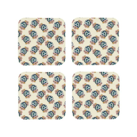 

Junzan 70s Disco Ball Print Coasters for Drinks - Leather Coasters Set of 4 for Coffee Table for Housewarming/Kitchen/Bar/Decor-Square