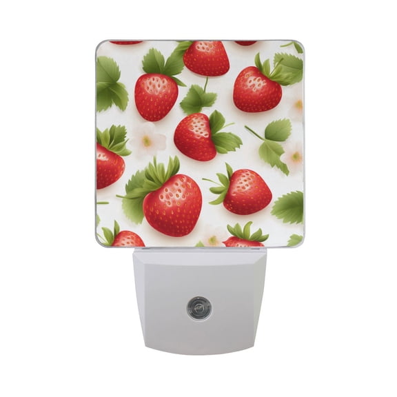 Cute Strawberry Fruits Night Light 2 Pack LED Nightlight Plug into Wall Dusk to Dawn Sensor Soft White