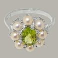 thumbnail image 5 of LBG British Made 10k White Gold Natural Peridot & Cultured Pearl Womens Statement Ring - 33 size options - Size 7.5, 5 of 6