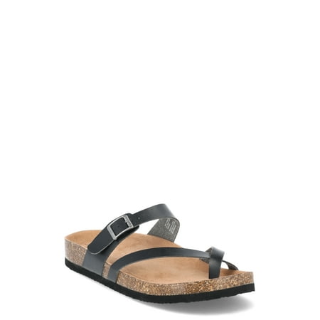 Time and Tru Women's Asymmetric Strap Footbed Sandals, Wide Width Available