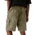 thumbnail image 4 of Men'S Vintage Wash Cotton Cargo Shorts Loose Fit Drawstring Waist Utility Shorts With Functional Pockets For Outdoor Hiking And Daily Activities Shorts,Khaki,XL, 4 of 4