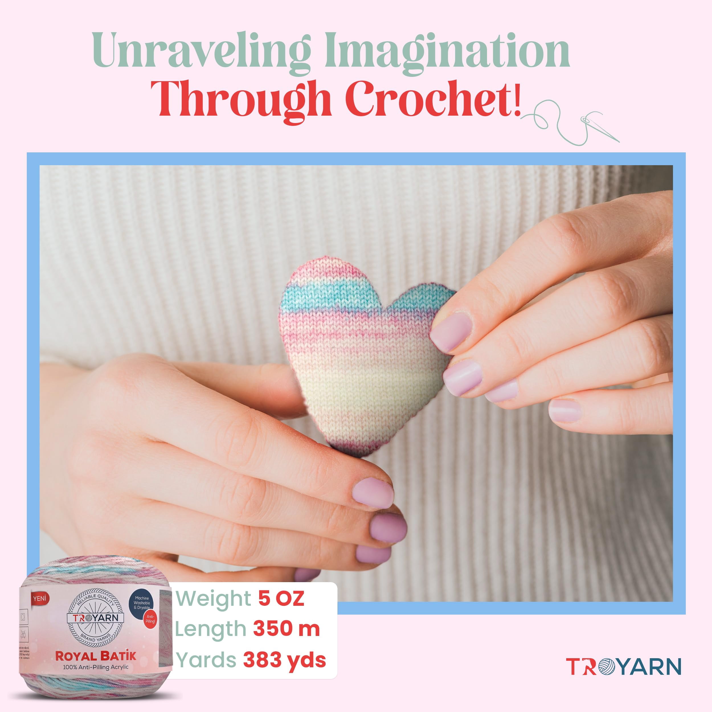 TROYARN Royal Batik (3- Skeins Pack) Ombre Yarn with Rainbow Colors,Soft Yarn for Crocheting and Knitting%100 Anti-Pilling Acrylic 3x140 gr (3x383 yds) (10602)