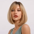 thumbnail image 2 of Black Root With Blonde Hair s Beautiful Short Bob With Bangs 12 Inch Heat Resistant Synthetic s For Women, 2 of 5