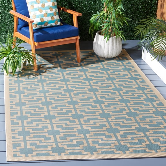 Safavieh Courtyard Thurstan Geometric Indoor/Outdoor Area Rug, Aqua/Beige, 5'3" x 7'7"
