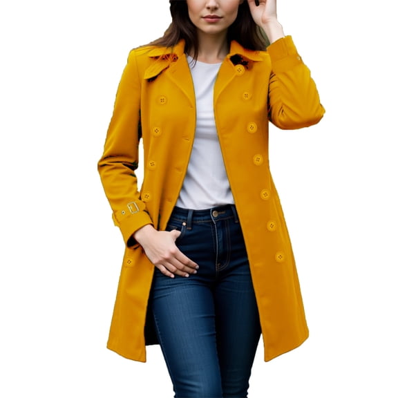 SwiftWear Women's Classic Double-Breasted Trench Coat Notch Lapel Mid-Length Jacket with Button Cuffs, Casual Outerwear for Fall Spring