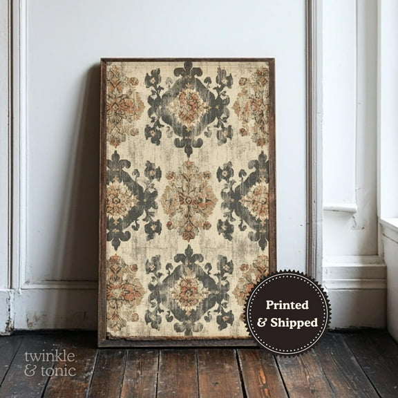 Vintage Floral Textile Art Print Neutral Boho Wall Dã©Cor Rustic Farmhouse Poster Antique Bohemian Design UNFRAMED Poster, Wall Art for Decor, Present, 8x12