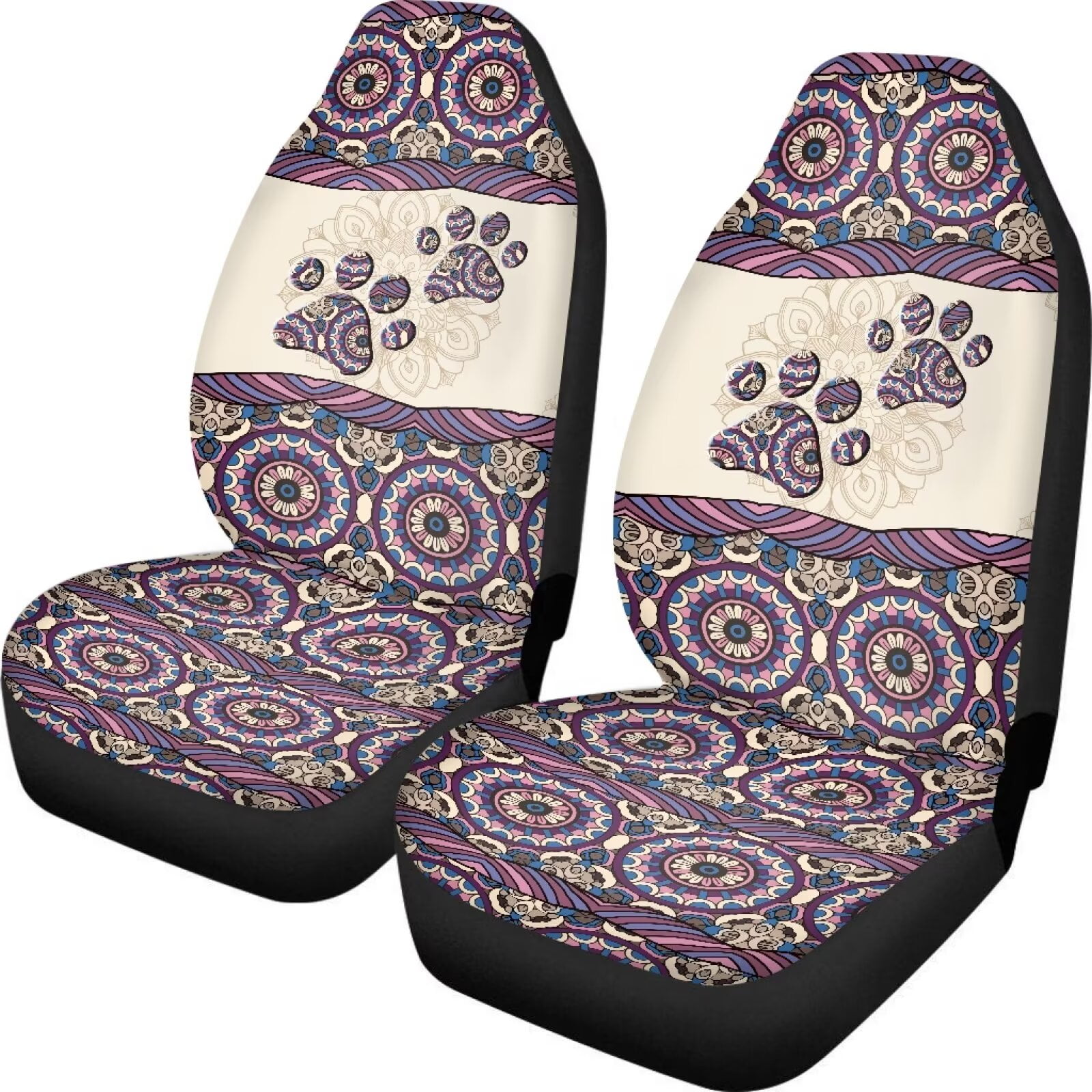 Uourmeti Women Cute Dog Paw Car Seat Covers Front Seats Only Boho Car Accessories for Women Vehicle Interior Decor Universal Bucket Seat Protector for Cars Truck Suvs