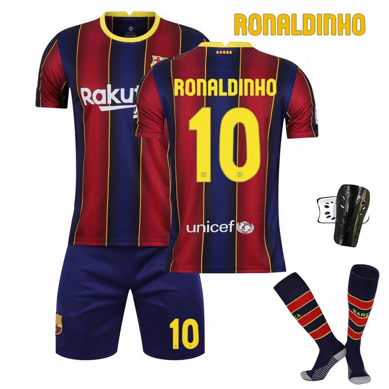 20-21 Fc Barcelona Home Stripes #10 Ronaldinho Football Jersey Set