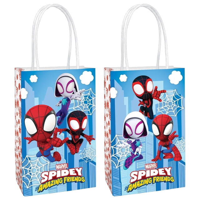 Bolsas de papel kraft impresas, 8.5 x 5.25 x 3 pulgadas, 8 piezas, perfectas para fiestas, regalos y