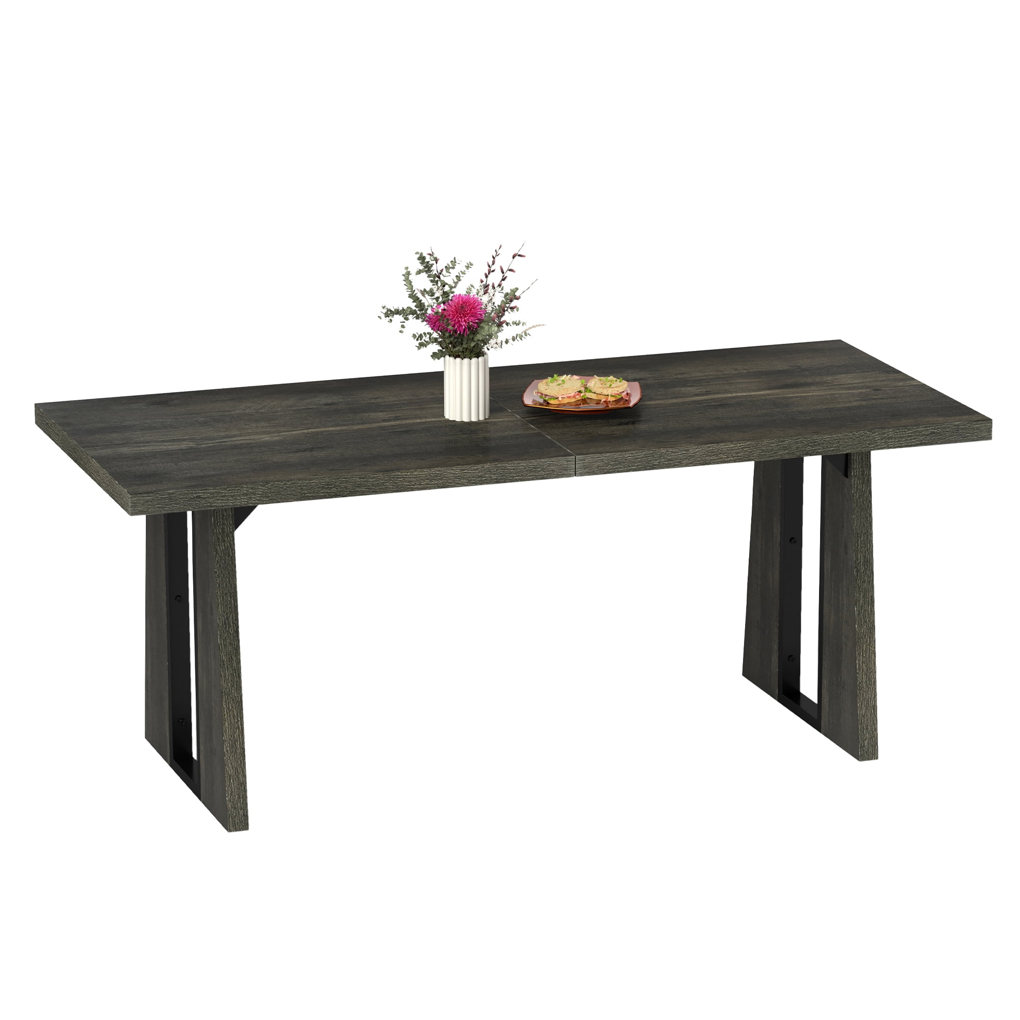 Uforic 70" Wood Dining Table for 6-8 Person, Farmhouse Rectangle Dining Table withHeavy Duty Leg, Kitchen Table for Gathering, Kitchen, Dining Living Room, Gray